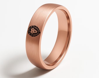Leeuw 18 kt roségoud vergulde wolfraamring: 6 mm comfortabele trouwring, gratis gravure