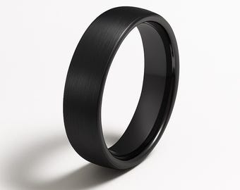 Brushed Black Tungsten Ring: 6mm Comfort Fit Wedding Band, Free Engraving, Personalized Gift for Him or Her