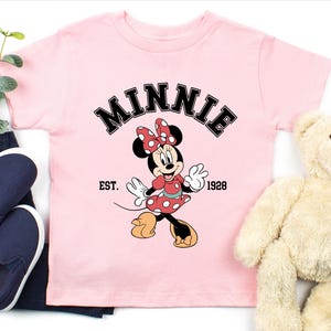 Chemise Minnie Mouse Est 1928, t-shirt Disney pour tout-petits, chemise classique pour tout-petits Minnie, jolie tenue Disney rétro pour les filles image 6