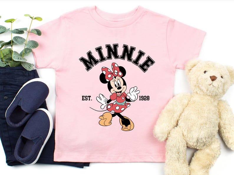Chemise Minnie Mouse Est 1928, t-shirt Disney pour tout-petits, chemise classique pour tout-petits Minnie, jolie tenue Disney rétro pour les filles image 6