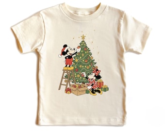 Retro Mickey Minnie Christmas Tree Shirt, Disney Mouse Xmas Toddler Shirt, Christmas Youth Tshirt, Holiday Baby Outfit