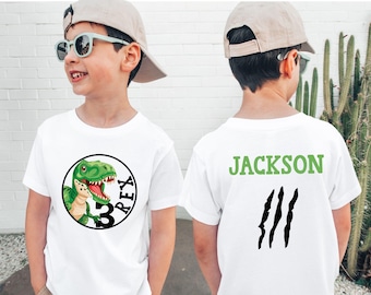 Custom Name Three-Rex Dinosaur Birthday Shirt, Kids 3rd Birthday Dinosaur Shirt, Personalized Dino Toddler Boy Shirt, Three Year Old Shirt