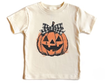 Coquette Fall Halloween Girls Shirt, Pumpkin Patch Bow T-Shirt for Toddler &Youth