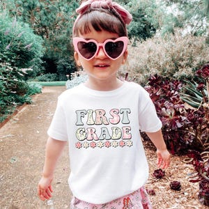 First Grade Shirt for Girls, First Grade Teacher Shirt, Pastel Flowers Back to School Toddler Girl Shirt, First Day of School 1st Grade Tee