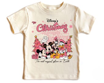 Disney Pink Christmas Kids Shirt, Mickey & Friends Holiday Trip Baby Girl Outfit