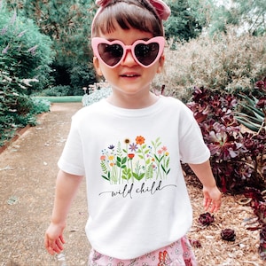 Wild Child Toddler Shirt, Floral Wildflower Baby Tee, Boho Nature Inspired Kids Shirt, Toddler Baby Girls Flower Shirt