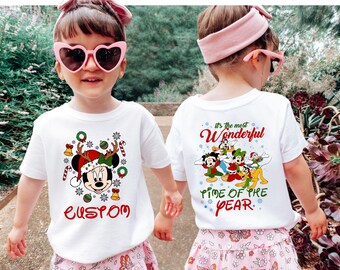 Custom Name Minnie Mouse Christmas Shirt, Santa Minnie & Friends Christmas Outfit for Girls, Disney Christmas Youth Shirt, Xmas Toddler Tee
