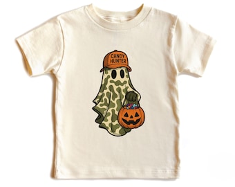 Camo Ghost Halloween Shirt for Toddlers & Youths: Candy Hunter Kids Tee