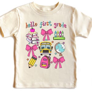 Hello First Grade Shirt for Girls, 1st Grade Pink Bow Shirt, First Day of School First Grade Outfit, Back to School Toddler Girl Gift Shirt