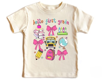 First Grade Shirt: Pink Bow, School Illustration - Back to School Outfit