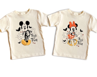 Mickey Minnie Trick or Treat Halloween Kids Shirt, Skeleton Mickey Halloween Toddler Shirt, Matching Disney Halloween Shirt for Boy and Girl