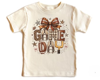 Girls Game Day Shirt, Coquette Football Bow Tee with Leopard and Plaid, Cute Toddler Tailgate Outfit, Football Season Gift for Kids