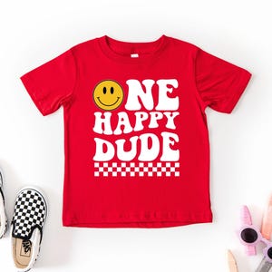 One Happy Dude Birthday Shirt & Baby Bodysuit, Smiley 1st Birthday Outfit, Custom First Birthday Gifts, Retro Groovy Birthday Party Tee image 12