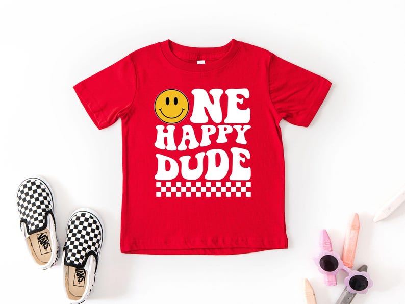 One Happy Dude Birthday Shirt & Baby Bodysuit, Smiley 1st Birthday Outfit, Custom First Birthday Gifts, Retro Groovy Birthday Party Tee image 12