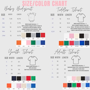 the size and color chart for a t - shirt