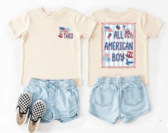 Personalized All American Boy Shirt, 4th of July Kids Shirt, Patriotic Baby Bodysuit, Custom Name Toddler Tee