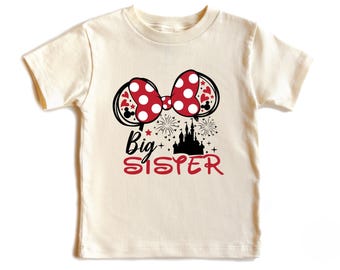 Big Sister Minnie Mouse Shirt, Minnie Ears Tee for Toddler, Sister Reveal Shirt, Disney Sibling Outfit, Big Sis Announcement Toddler T-Shirt