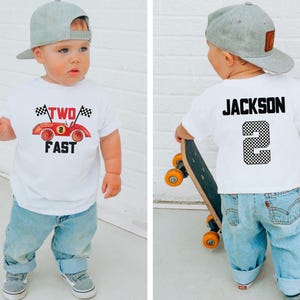 Two Fast Race Car Birthday Shirt, Toddler Boy 2nd Birthday Shirt, Custom 2nd Birthday Outfit, Racing Theme Birthday Party Gift Tee