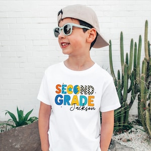 Custom Name Second Grade Boy Shirt, Back to School Second Grade Toddler Shirt, 2nd Grade Kids Tshirt, First Day of School Second Grade Shirt