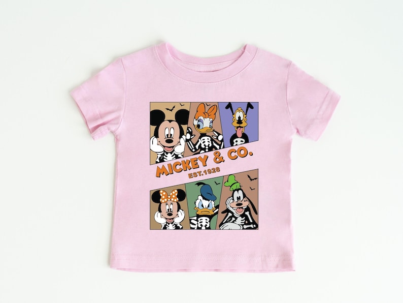 Mickey & Co Halloween Toddler Shirt, Disney Halloween Kids Shirt, Skeleton Disney Characters Tee, Cute Spooky Halloween Shirt for Kids image 2
