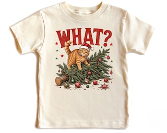 Funny Cat Christmas Shirt, Knocked Over Tree Toddler Sweatshirt, Baby Bodysuit, Youth T-Shirt, Cute Holiday Cat Lover Kids Gift