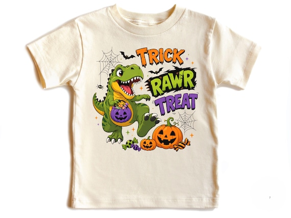 Dinosaur Halloween Shirt, Trick Rawr Treat Tee, Cute T Rex Trick or Treat Baby Bodysuit, Spooky Dino Pumpkin Shirt for Kids