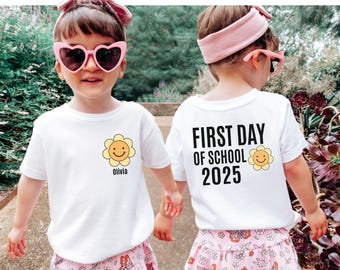 Personalized First Day of School Shirt: Flower Design, Custom Name, Back to School Outfit