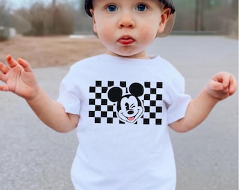 Checkered Winking Mickey Mouse Shirt, Mickey Kids Shirt, Youth Disney Shirt, Boy's Disney Shirt, Brother Sister Kids Disney Shirt