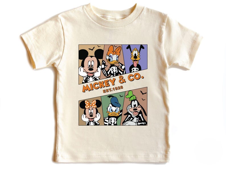 Mickey & Co Halloween Toddler Shirt, Disney Halloween Kids Shirt, Skeleton Disney Characters Tee, Cute Spooky Halloween Shirt for Kids image 1
