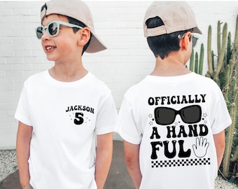 Custom Retro 5th Birthday Boy T-Shirt, Officially a Handful Gift Tee