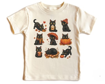 Black Cat Fall Shirt, Toddler Halloween Cat Sweatshirt, Baby Pumpkin Cat Bodysuit, Youth Autumn Cat Tee, Kids Thanksgiving Cat Shirt