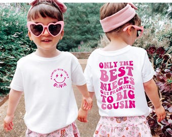 Camiseta personalizada "Ascenso a Prima Mayor" para niñas, mono de anuncio de prima mayor, atuendo para sobrinas, camiseta para revelar el embarazo de un sobrino.