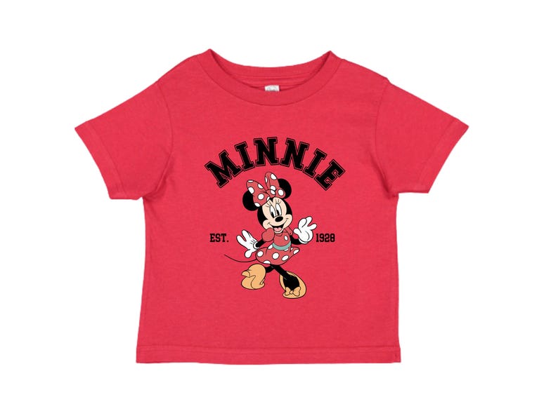 Chemise Minnie Mouse Est 1928, t-shirt Disney pour tout-petits, chemise classique pour tout-petits Minnie, jolie tenue Disney rétro pour les filles image 7