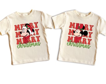 Mickey & Minnie Merry Christmas Shirt, Disney Matching Christmas Shirt for Boys and Girls, Santa Mouse Toddler Holiday Gift Tee