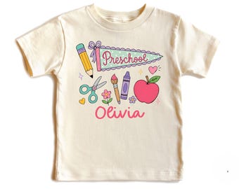 Custom Flag Pennant Preschool Shirt, First Day of Preschool Shirt, Back to School Pre-K Tee, Preschool Girls Shirt, Preschool Toddler Outfit