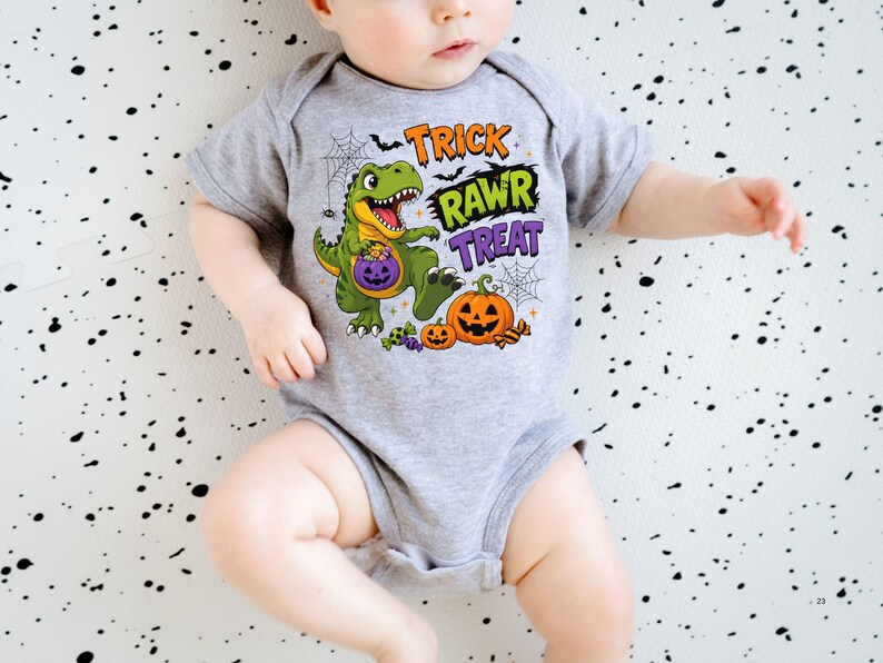 Dinosaur Halloween Shirt, Trick Rawr Treat Tee, Cute T Rex Trick or Treat Baby Bodysuit, Spooky Dino Pumpkin Shirt for Kids image 8