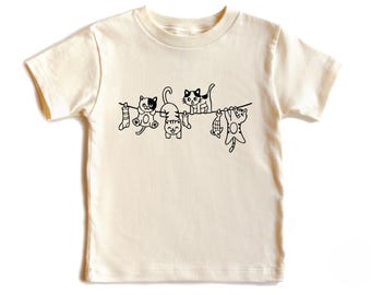 Cat Lover Toddler Shirt - Cute Kitten  , Hanging Cats Kids Tee, Cute Cat Shirt for Boys Girls, Toddler Cat Graphic Shirt