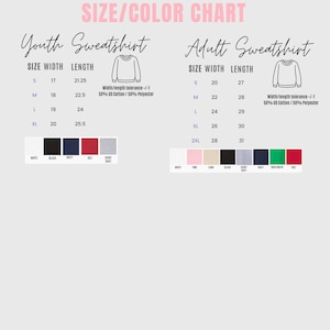 the size and color chart for a sweatshirt