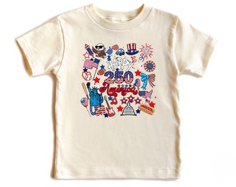 4th of July Kids Shirt, Happy 250 America Shirt, Patriotic Kids Outfit, Toddler Shirt, Baby Bodysuit, Youth Tee, Independence Day Shirt