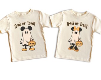 Ghost Mickey and Minnie Trick or Treat Halloween Kids Shirt, Halloween Youth Shirt, Matching Disney Halloween T-Shirt for Toddler Boys Girls