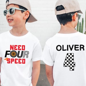 Custom Need Four Speed Kids Birthday Shirt, Racecar 4th Birthday Shirt, Race Cars Toddler Shirt, Racing Birthday Shirt, 4 Year Old Boy Gift
