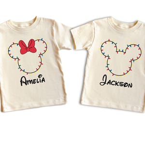 Custom Name Disney Christmas Lights Shirts, Mickey Minnie Christmas Toddler Shirt, Matching Disney Christmas Kids Shirt, Holiday Baby Outfit
