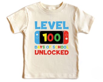 Level 100 Days of School Unlocked Shirt, 100 Days of School Video Game Shirt, 100 Days of School Gaming Shirt, 100th Day of School Kids Gift