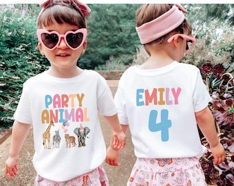 Party Animal Birthday Shirt, Matching Safari Birthday Tee, Custom Name and Age Zoo Animal Party Outfit for Kids, Animal Control Shirt