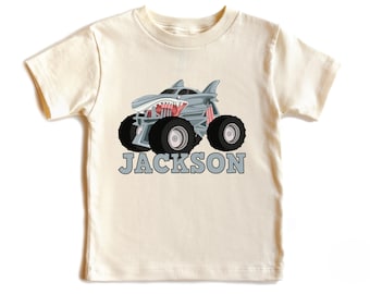 Personalized Shark Monster Truck Toddler Shirt: Birthday Tee