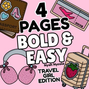 4 cozy travel girl bold & easy coloring pages printable | cozy simple coloring pages | coloring pages for women, Teens and girls PDF