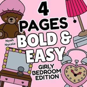 4 cozy girl bedroom bold & easy coloring pages printable | cozy interiors coloring pages | coloring pages for women, Teens and girls PDF