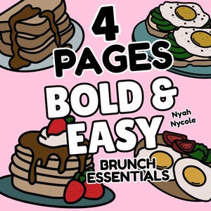 Bold and Easy Cozy Coloring Pages Brunch & Besties for women, teens and girls | 4 PDF download | Cozy Food and Drinks Set 02