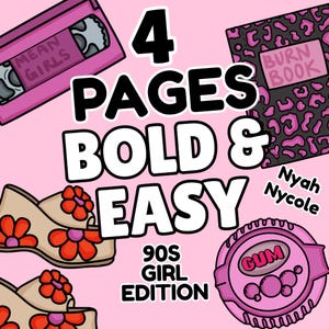 4 cozy 90s girl bold & easy coloring pages printable | cozy retro coloring pages | coloring pages for women, Teens and girls PDF
