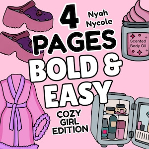 4 cozy selfcare bold & easy coloring pages printable | cozy girl coloring pages | coloring pages for women, Teens and girls PDF